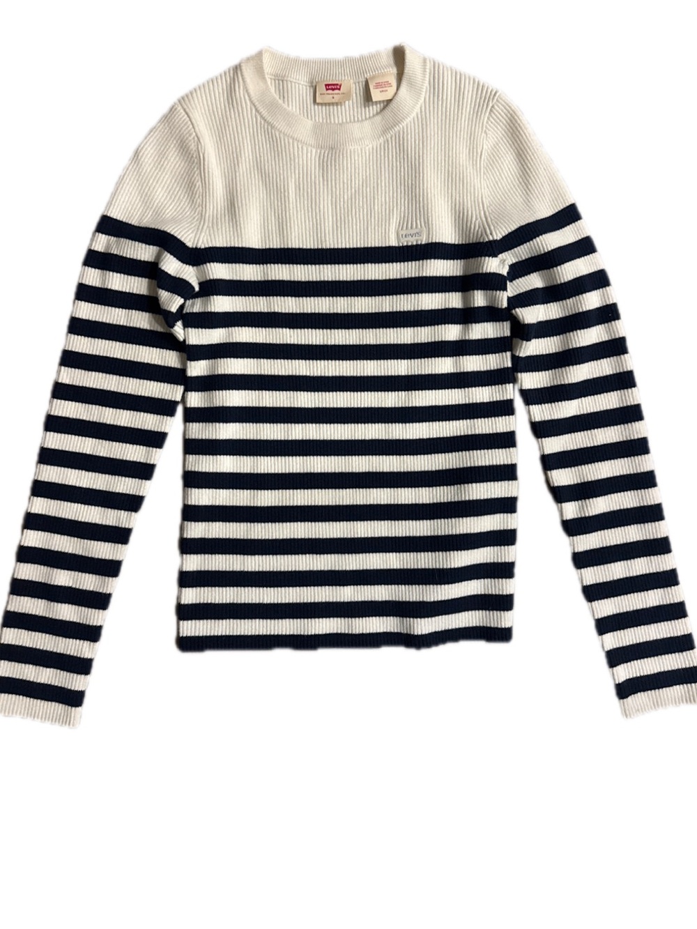 Levi's Navy and Cream Striped Ribbed Crewneck Sweater
